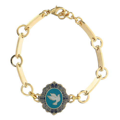 Blue enameled dove bracelet in golden brass 1