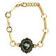 Green enamel dove bracelet in golden brass s1
