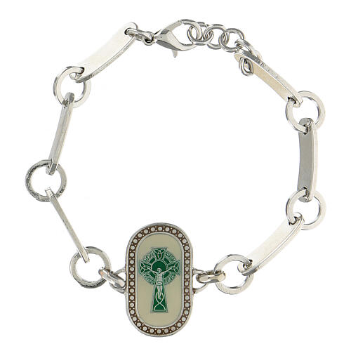 Bracelet médaille croix celtique émaillée laiton 1