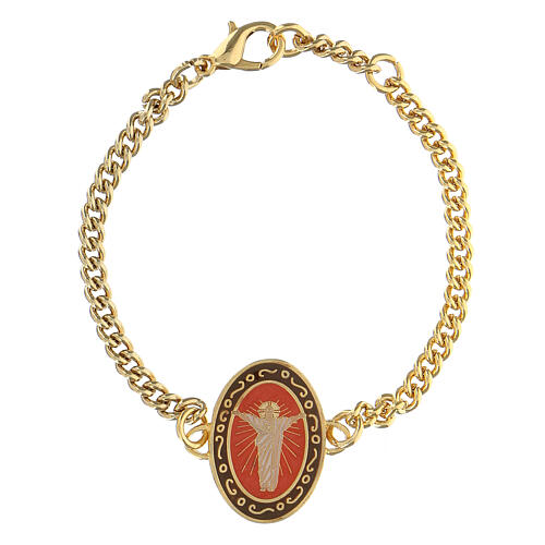Bracelet Risen Jesus coral enamel golden copper 1