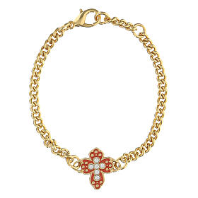 Armband aus Kupfer gold Kreuz mit strass-Steinen, rot