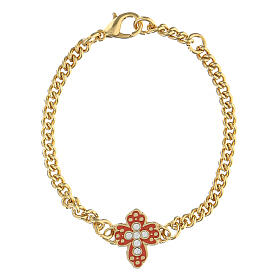 Bracelet red strass enameled cross golden brass