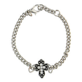 Armband aus Kupfer silber Kreuz mit strass-Steinen, schwarz