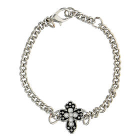 Bracelet with black strass cross in whit bronzed copper