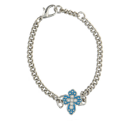 Pulsera cruz trilobulada azul strass 1