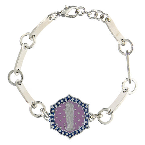 Bracciale medaglia lilla Madonna Bambino ottone 1