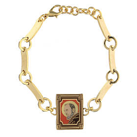 Bracelet Padre Pio fond rouge laiton doré