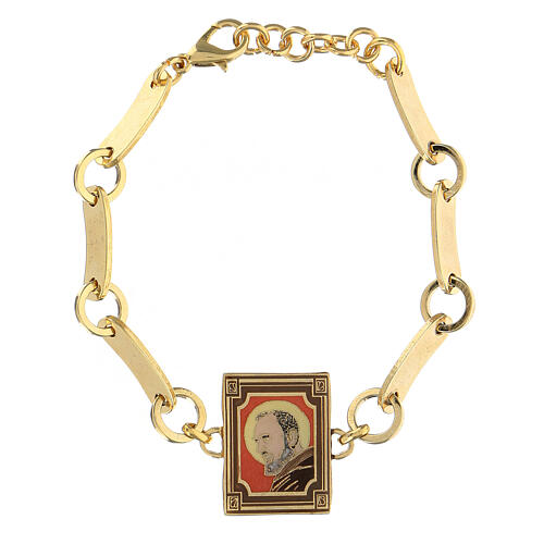 Bracelet Padre Pio fond rouge laiton doré 1