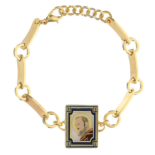 Bracelet Padre Pio fond blanc laiton doré 1