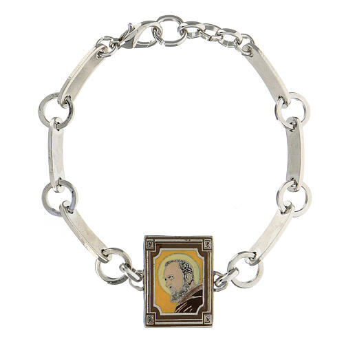 Bracelet émail orange Padre Pio laiton 1