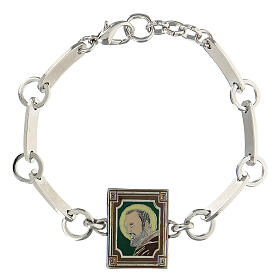 Bracelet émail blanc Padre Pio laiton finition bronze blanc