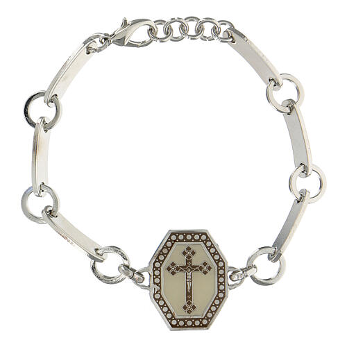 Pulseira cruz em trevo latão bronzeado branco 1