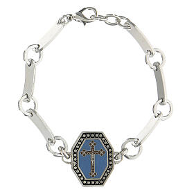 Armband aus Messing silber mit Kreuz, hellblau