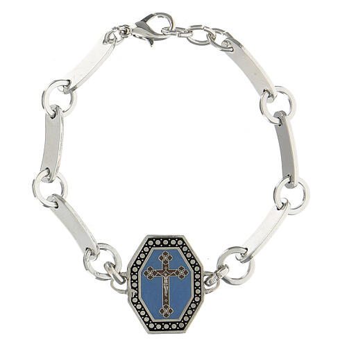 Armband aus Messing silber mit Kreuz, hellblau 1