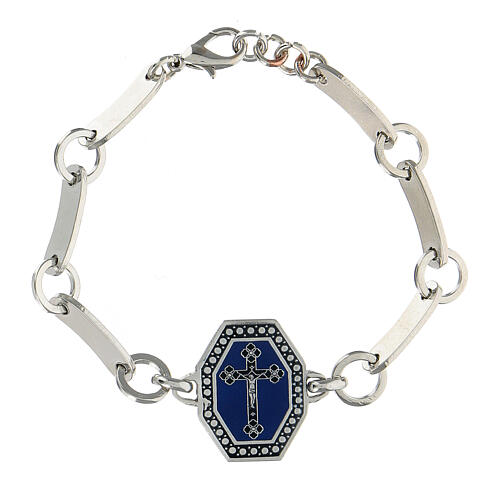 Armband aus Messing silber mit Kreuz, blau 1