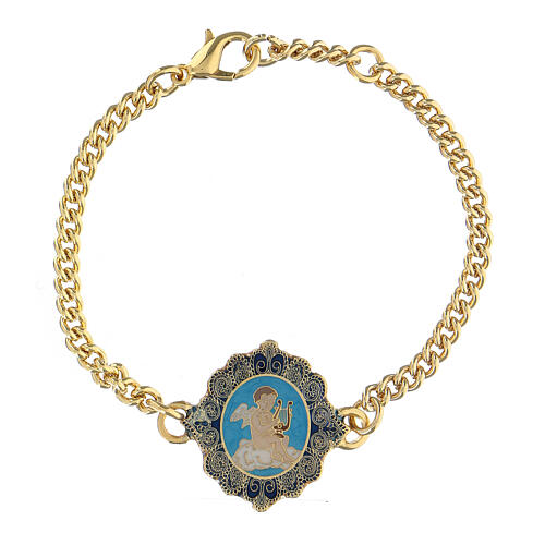 Gilded copper bracelet with enameled angel 1