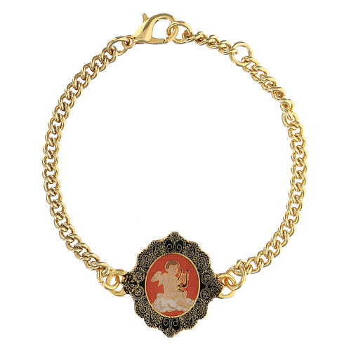 Angel bracelet with red background in golden copper 1