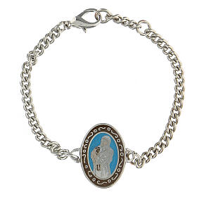 Bracelet with light blue enamelled Mother Teresa, white bronze plated copper