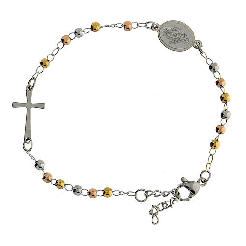 Pulsera acero 316L crucifijo granos coloreados circunferencia 20 cm 1