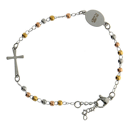 Pulsera acero 316L crucifijo granos coloreados circunferencia 20 cm 3