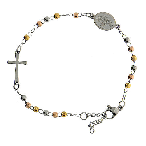 Bracelet acier 316L crucifix grains colorés circonférence 20 cm 1
