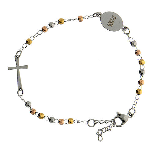 Bracelet acier 316L crucifix grains colorés circonférence 20 cm 3