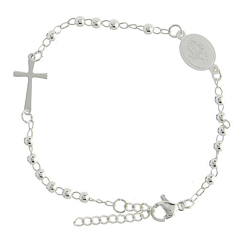 Bracciale acciaio 316L croce e Madonna Miracolosa 1