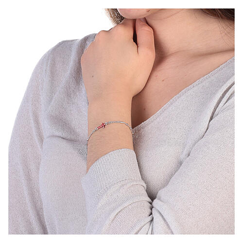 Bracciale decina argento 925 medaglietta smaltata rossa grani 2 mm 2