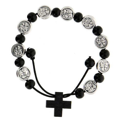 Bracelet grains noirs médailles Sainte Famille et Saint Joseph 21 cm 1