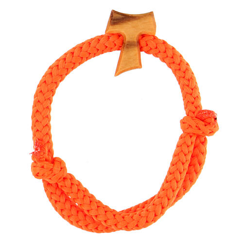 Tau-Armband aus Assisi-Holz mit verstellbarer oranger Kordel 1