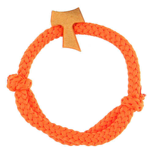Tau-Armband aus Assisi-Holz mit verstellbarer oranger Kordel 2