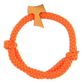Adjustable bracelet of orange rope with olivewood tau cross