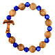 Single decade rosary bracelet with Assisi olivewood 1 cm beads and tau, blue beads s1