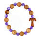 Elastic single decade rosary bracelet with tau cross, Assisi olivewood beads of 1 cm and purple beads s1
