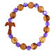 Elastic single decade rosary bracelet with tau cross, Assisi olivewood beads of 1 cm and purple beads s2