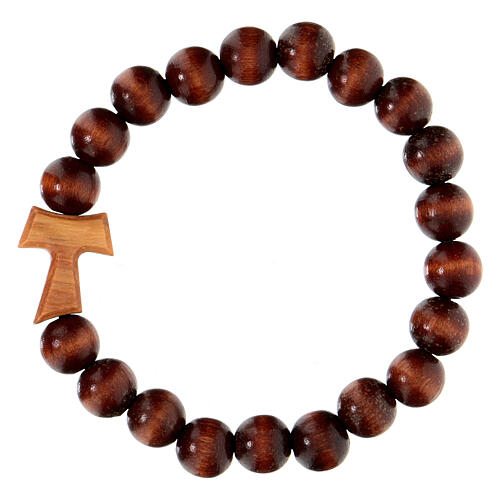 Elastic bracelet with tau and 1 cm beads, Assisi olivewood 1