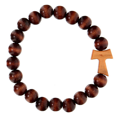 Elastic bracelet with tau and 1 cm beads, Assisi olivewood 2