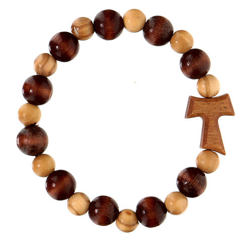 Single decade rosary bracelet with tau and 5-8 mm beads, wood from Assisi 1
