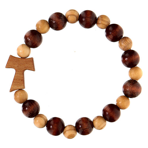 Single decade rosary bracelet with tau and 5-8 mm beads, wood from Assisi 2