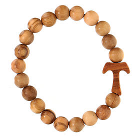 Single decade rosary bracelet with tau and 7 mm beads, wood from Assisi