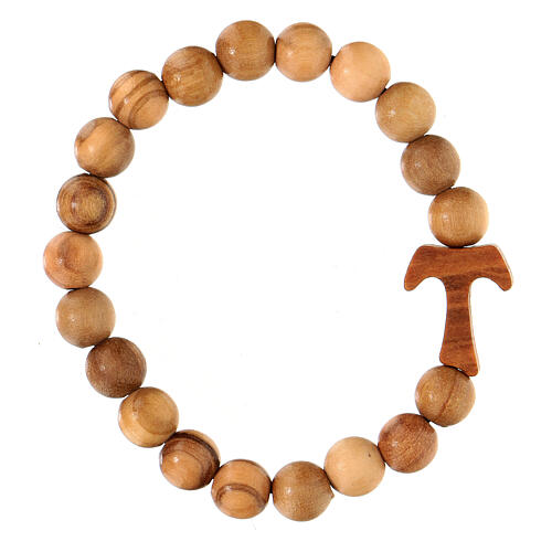 Single decade rosary bracelet with tau and 7 mm beads, wood from Assisi 1