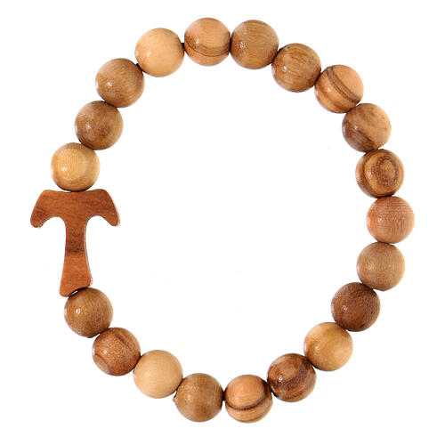 Single decade rosary bracelet with tau and 7 mm beads, wood from Assisi 2