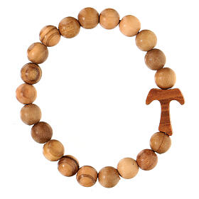 Elastic Tau cross bracelet beads 7 mm in Assisi olive wood