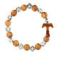 Elastic single decade rosary bracelet with olivewood 5 mm beads and tau, white metal crosses s1