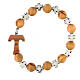 Elastic single decade rosary bracelet with olivewood 5 mm beads and tau, white metal crosses s2