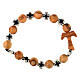 Elastic single decade rosary bracelet with olivewood 5 mm beads and tau, black metal crosses s1