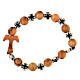 Elastic single decade rosary bracelet with olivewood 5 mm beads and tau, black metal crosses s2