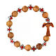 Elastic single decade rosary bracelet with olivewood 5 mm beads and tau, red metal crosses s1