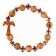 Elastic single decade rosary bracelet with olivewood 5 mm beads and tau, red metal crosses s2