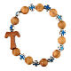 Decade rosary bracelet Tau in Assisi olive wood, blue crosses 5 mm s2